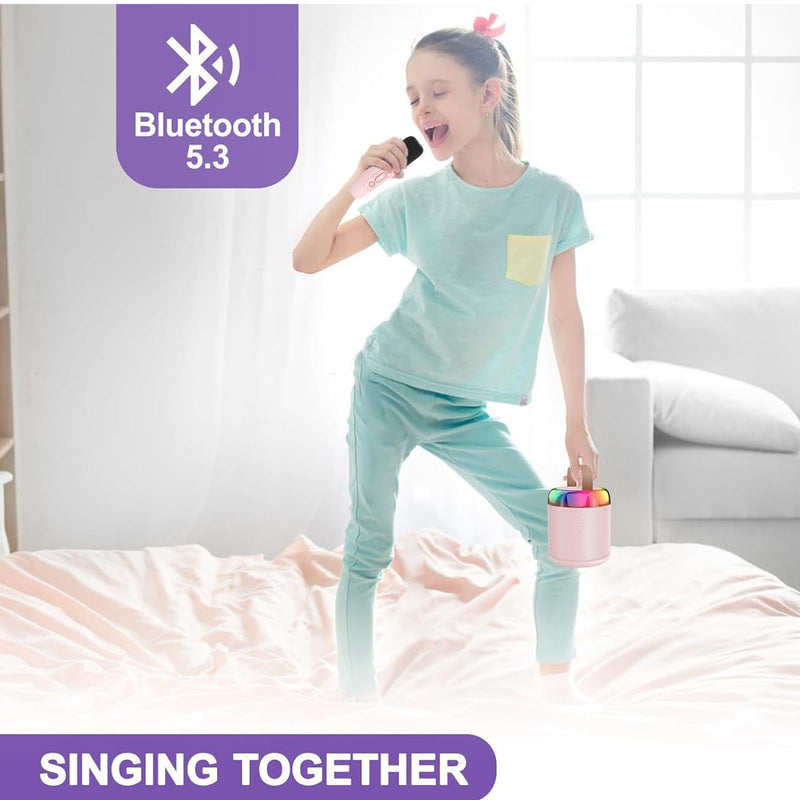 Karaoke Machine for Kids Adults, Mini Karaoke Machine BT Speaker with 2 Microphones, Rechargeable Voice Box Handheld Mic Karaoke Mic Speaker for Home Party KTV Singing