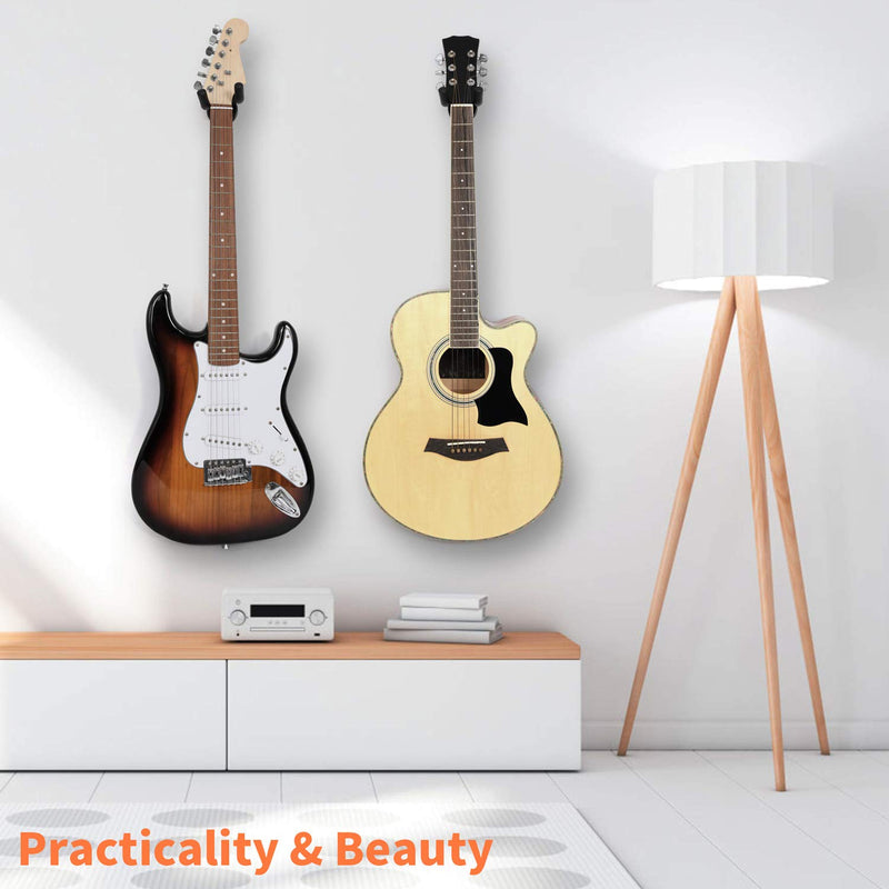 WOGOD Guitar Wall Mount Hanger Hook Holder Stand 5 Pack Guitar Hangers for Ukulele Acoustic Electric and Bass(Guitar Style Black - 5 Pack)