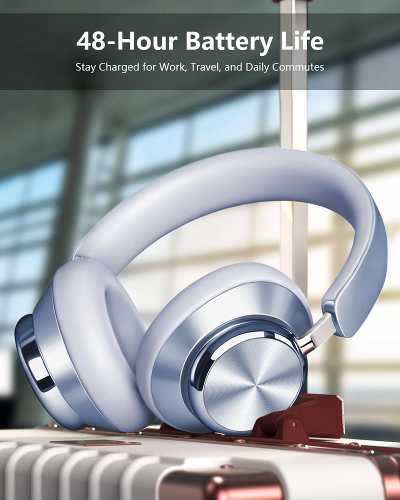 Wentronic Y03 Bluetooth Headphones Wireless Active Noise Cancelling Over Ear Headphones 48 Hours Playtime High Sound Quality 6 EQ Music Mode Headphones with Soft Ear Cushion - Blue