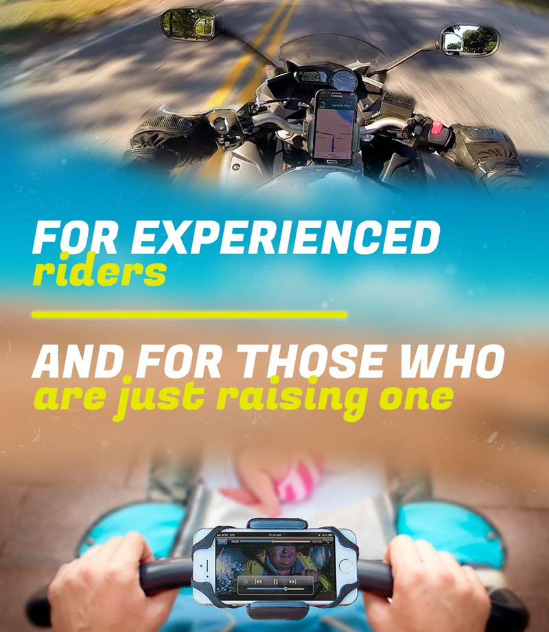 Metal Bike & Motorcycle Phone Mount for Any Smartphone (iPhone 16 Pro Max/e, Galaxy S25). Unbreakable Handlebar Cell Phone Holder for Bike, Scooter, Bicycle Phone Mount. x10 to Safeness & Comfort Metal (Aluminium)