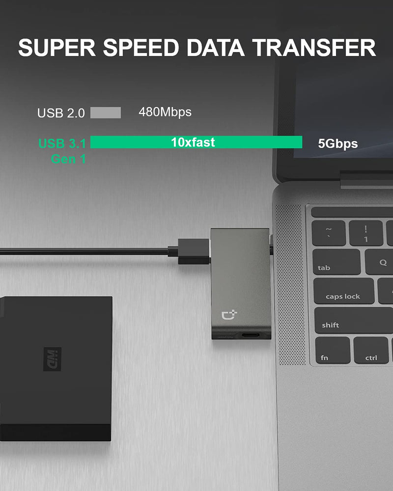 DockCase 4-in-1 USB-C Hub with Type C, USB 3.0, USB 2.0 Compatible 2021-2016 MacBook Pro 13/15/16, New Mac Air/Surface, ChromeBook, Dell XPS, Surface Book and More USB C Devices
