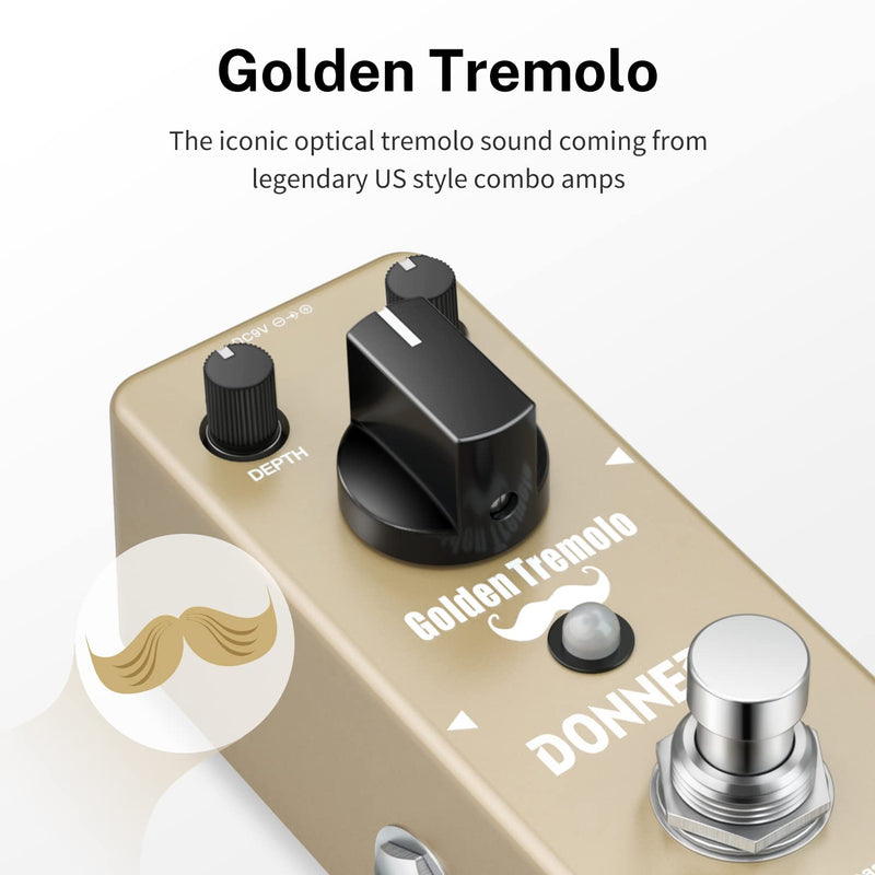 [AUSTRALIA] - Donner Tremolo Pedal, Golden Tremolo Guitar Pedal Analog Tremolo Effect Pedal for Electric Guitar and Bass True Bypass 