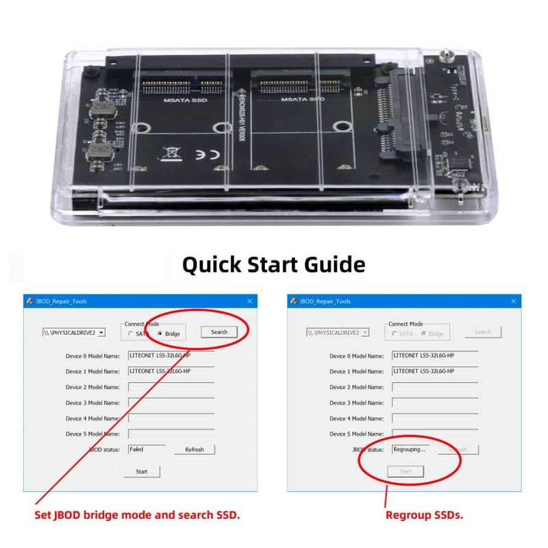 ChenYang MSATA SSD 2 in 1 Combo JBOD Adapter with 2.5" USB C Hard Drive Enclosure 2 MSATA to SATA with White Enclosure