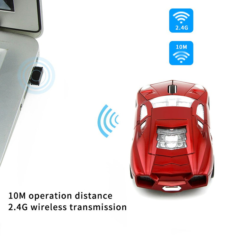 ECOiNVA Wireless Sports Car Mouse Computer Mice Shiny Surface 2.4GHz Mouse (Red) Red