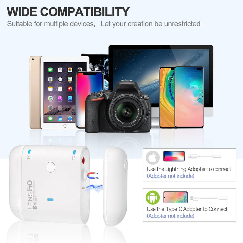 LENSGO 318C II 2.4GHz Dual Clip on Wireless Lavalier Microphone for DSLR/SLR Camera Camcorder iPhone Android Rechargeable Lapel Mic for Video Recording Interview TikTok YouTube Live Streaming -B