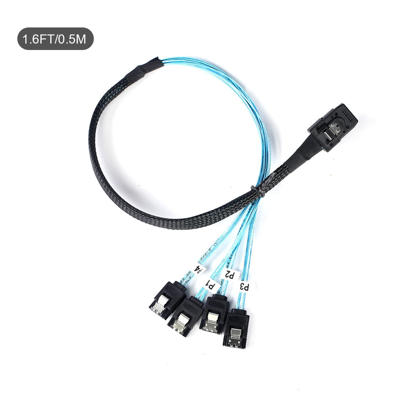 2Pack Mini SAS to SATA Cable: 0.5M SFF-8087 to SATA Mini SAS Breakout Cable SFF8087 to SATA Mini-SAS to SATA SAS to SATA Breakout(1.6FT) 1.6FT 2 PACK