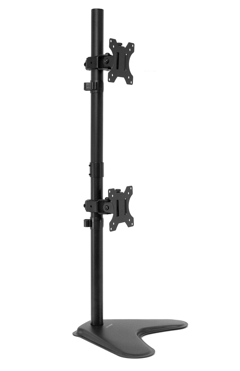Mount-It! Vertical Dual Monitor Stand, Freestanding Stacked Monitor Mount for 2 Screens 17–32", Height Adjustable, Tilt Swivel Rotate, Portrait or Landscape, Holds 17.6 lbs per Arm, No Desk Clamp Needed