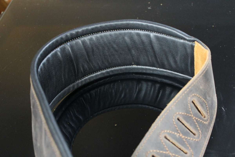 3.25" Wide Lightly Distressed Dark Brown Dual Padded Leather Guitar and Bass Strap IL-5DBrn