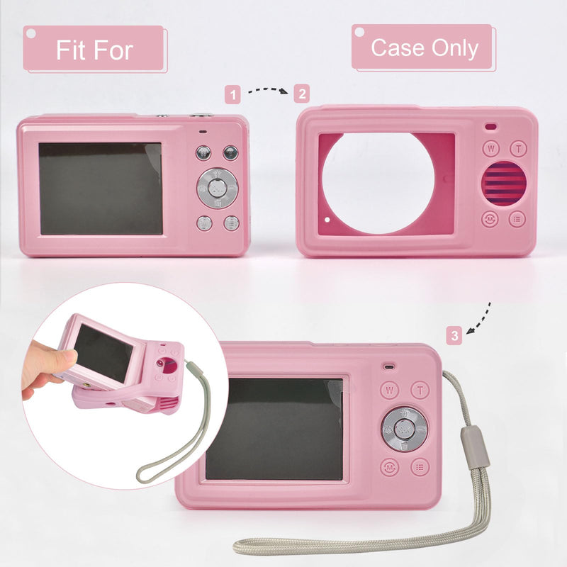 Digital Camera Silicone Case Compatible with CAMKORY/for Lecran/for VAHOIALD/for AiTechny FHD 1080P Kids Camera, Soft Lightweight Protective Sleeve Cover for Point and Shoot Cameras - Pink