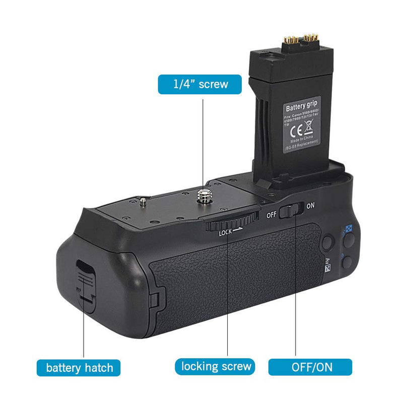 mcoplus BG-550D Vertical Battery Grip as BG-E8 Replacement for Canon EOS 550D 600D 650D 700D Rebel T2i T3i T4i T5i DSLR Camera, Hold LP-E8 or AA Battery