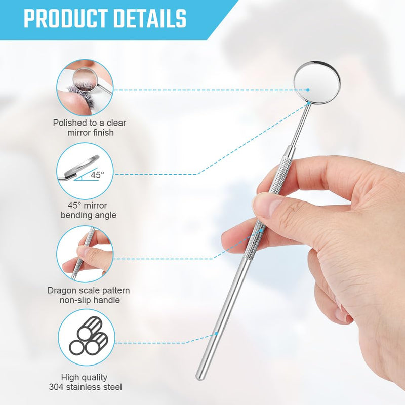 AOOWU Pack of 2 Mouth Mirrors, Dental Mouth Mirror, Stainless Steel Mouth Tooth Mirror, Inspection Mirror, Dental Care Set with Anti-Fog, Dental Care Mirror for Dental Care