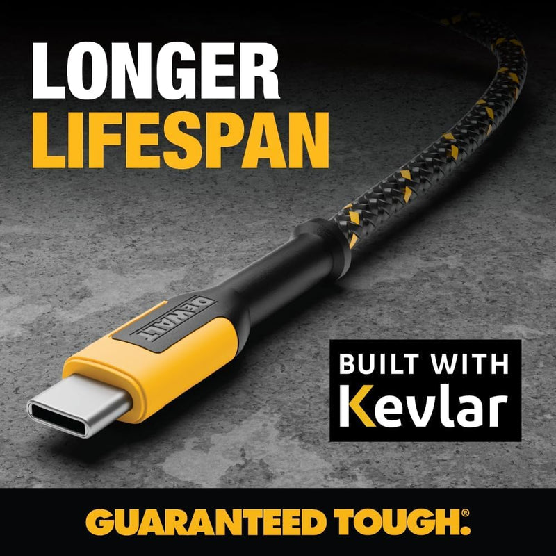 DEWALT Heavy Duty NeverBlock 20W Type C Charger & 6ft USB C Cable | 20W Type C Fast Charger and Heavy Duty 6ft USB C Cable, Complete Charging Solution