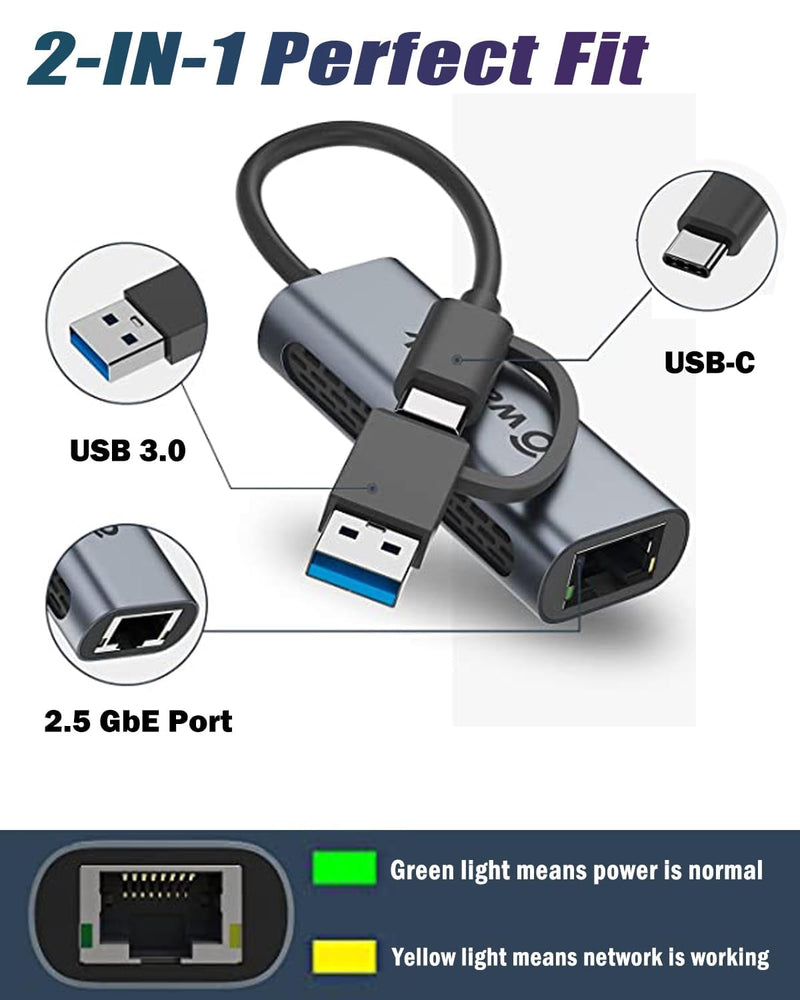 [AUSTRALIA] - Wavlink USB C to Ethernet Adapter 2.5 Gbps, 2-in-1 USB to 2.5G Ethernet Adapter, USB-C to RJ45 Network Converter (Thunderbolt 4/3 Compatible), Aluminum Case for Windows, Mac OS, iPad OS and More. 2.5GbE 
