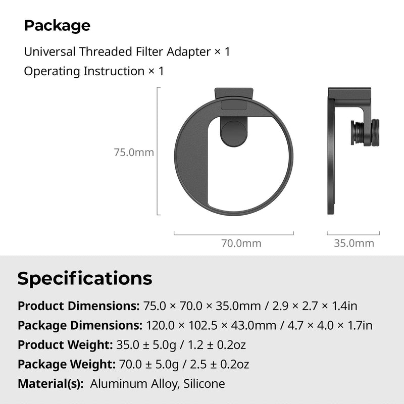 SmallRig Universal 67mm Threaded Filter Adapter for Phone Photography, Compatible with 67mm Threaded Filters & LED Lights, Built-in Cold Shoe Mount -5174