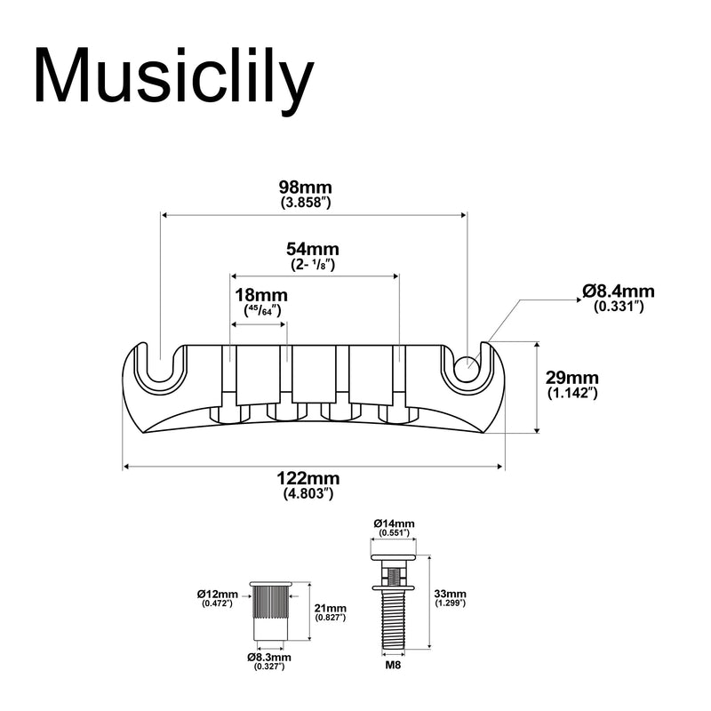 Musiclily Pro 18mm Zinc Alloy 4-String Bass Stop Tailpiece, Black