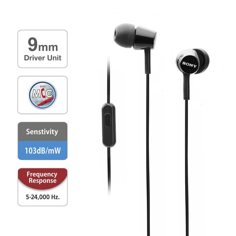 Sony MDREX155AP in-Ear Earbud Headphones/Headset with mic for Phone Call,Black (MDR-EX155AP/B),(Pack of 2) Black 2 Count