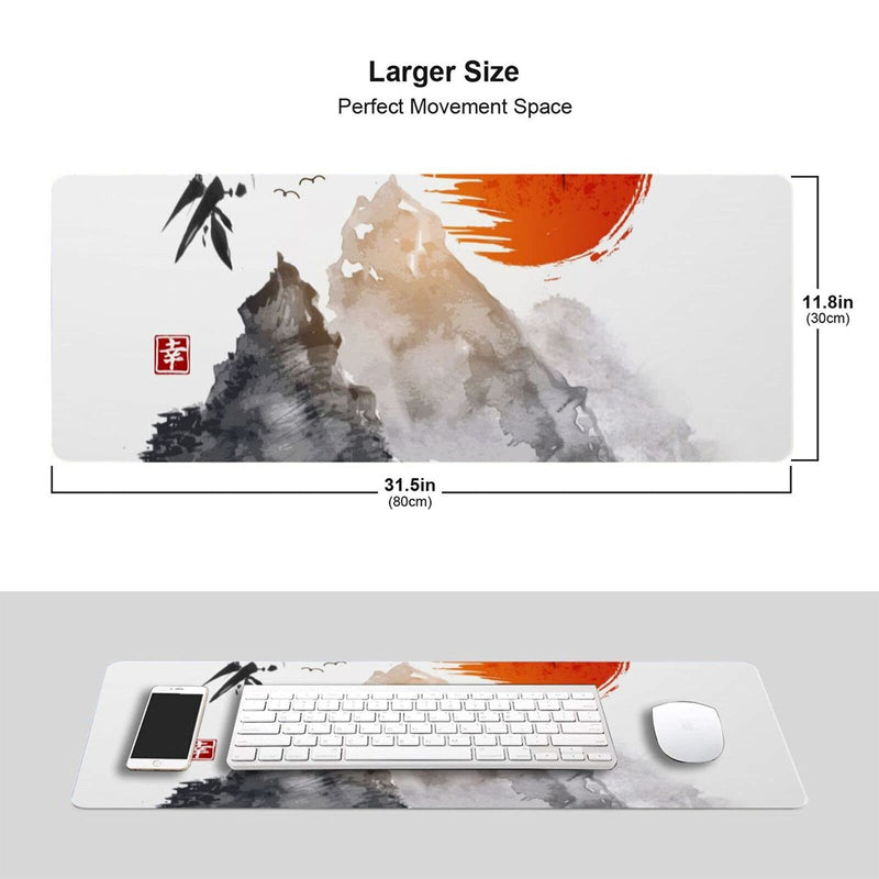 Japanese Bamboo Sun Ink Gaming Mouse Pad Large XL Desk Mat Long Extended Pads Big Mousepad Keyboard Home Office Decor Accessories for Computer Pc Laptop Japanese Painting