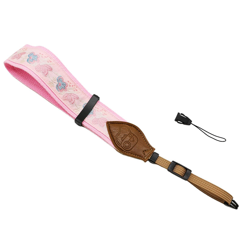 Camera Hand Strap, Adjustable Camera Wrist Strap for Canon Nikon Sony Fujifilm DSLR, Camera Straps Photographers Pink Embroidery Camera Wrist Strap