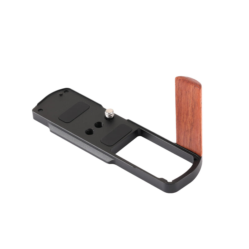 FocusFoto L-Shaped Wooden Handle Grip Quick Release Plate for Panasonic Lumix S9 Camera - Retro-Styled Handgrip, Arca Swiss Compatible Tripod Mount, Aluminum Alloy Baseplate (Black) Black Plate