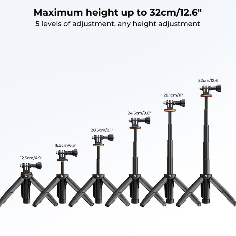 [AUSTRALIA] - K&F Concept Selfie Stick Tripod for GoPro, Extendable Vlog Selife Stick Portable Stand Compatible with GoPro Hero 12/11/10/9/8/7/6/5/Gopro Max DJI Osmo Action Insta 360 AKASO Action Camera 32CM Black 