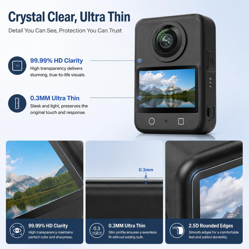 Screen Protector and Lens Guards for DJI OSMO 360 PC Lens Protector Cover | Clear 9H dji osmo 360 lens protector. Anti-smudge, smooth touch response, includes 2-pack lens and screen guards