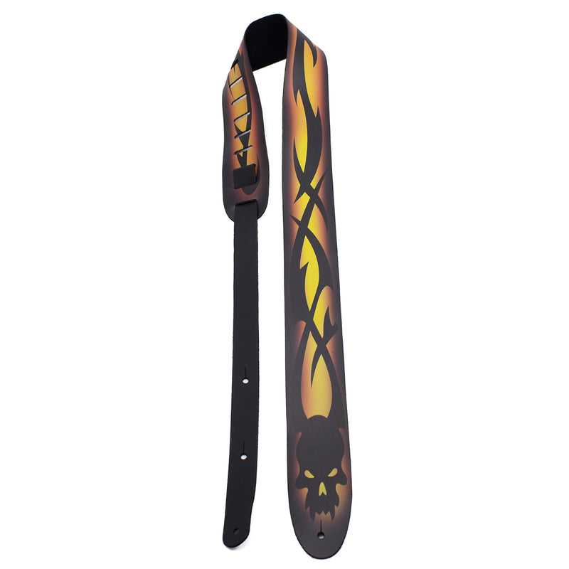 Perri's Leathers Ltd. Direct To Leather Guitar Straps: Bold Designs for Acoustic/Bass/Electric Guitars - Made in Canada Yellow Skull Barbed Wire