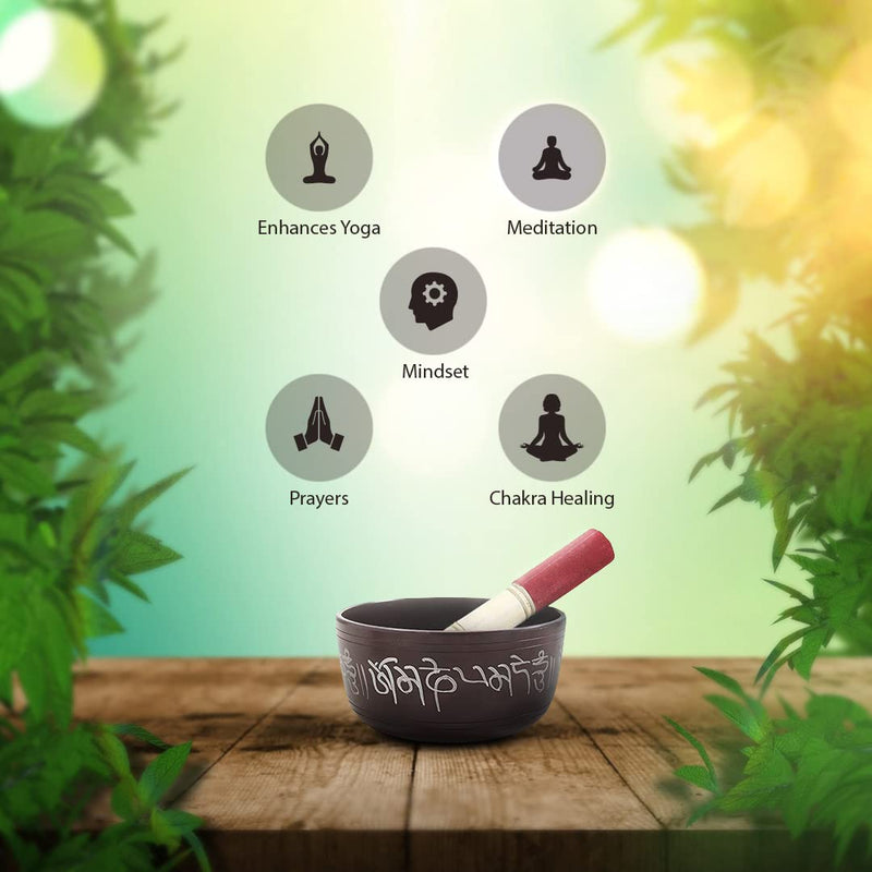 Hand Painted Metal Tibetan Singing Bowl Set - Large 7" Musical Instrument for with Wooden Stick Mallet - For Meditation Yoga and Healing - Om Mani Padme Hum Peace