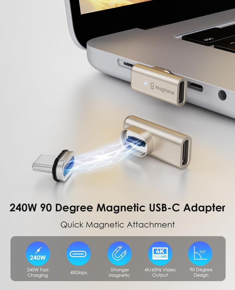 24Pin Magnetic USB C Right Angle Adapter 4Pack: 40Gb/s Data Transfer, 240W PD Fast Charging, 4K Video Support, Compatible with Most USB-C Devices