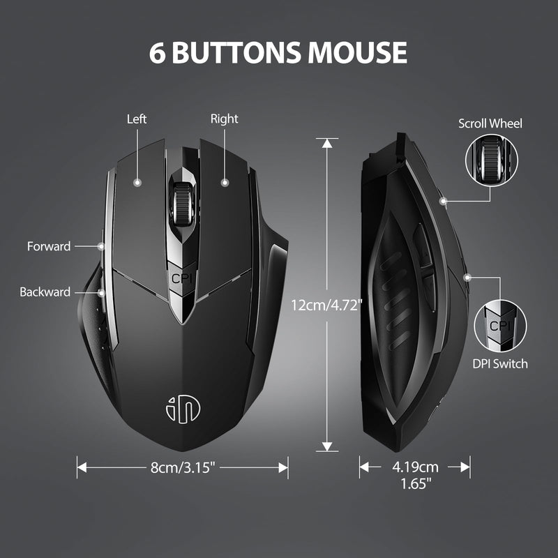 INPHIC Mouse, 3 Modes Bluetooth 5.0&4.0 Mouse 2.4G Rechargeable Wireless Mouse with 6 Buttons, Ergonomic Computer Mouse for Laptop, Mac, PC etc. Black