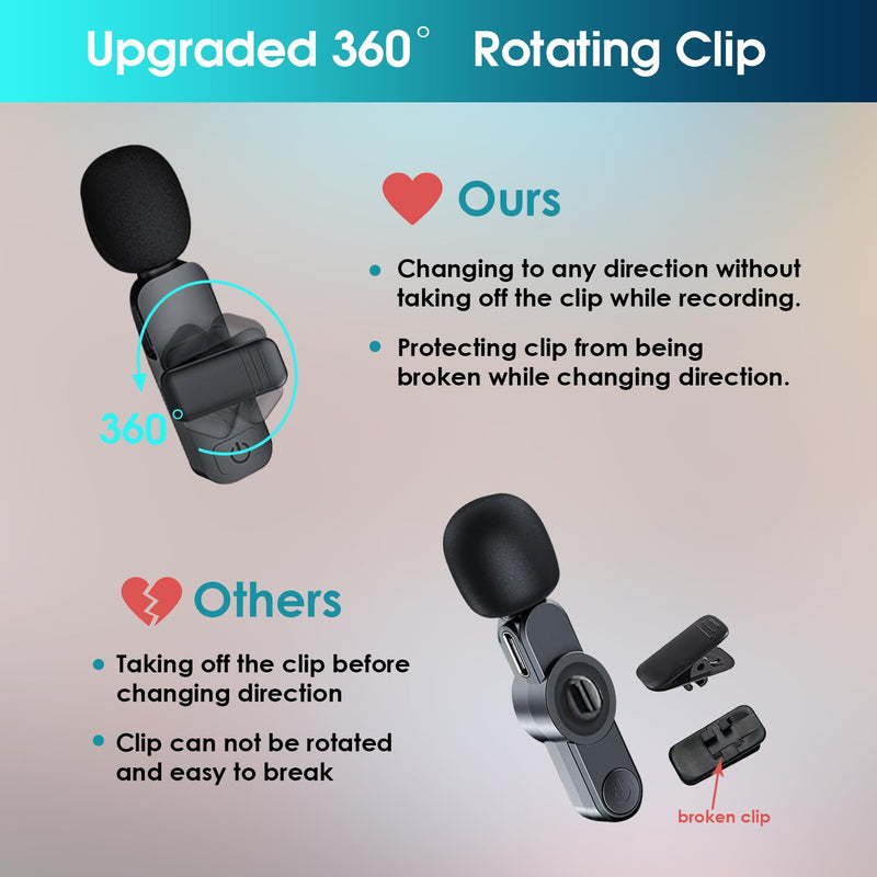 Wireless Lavalier Lapel Microphone for iPhone 15/Android/Computer - Bluetooth Mini Phone Mic for Video Recording, Clip-on USB C Microphones for YouTube Tiktok Podcast Vlog & Livestream USB C for iPhone 15