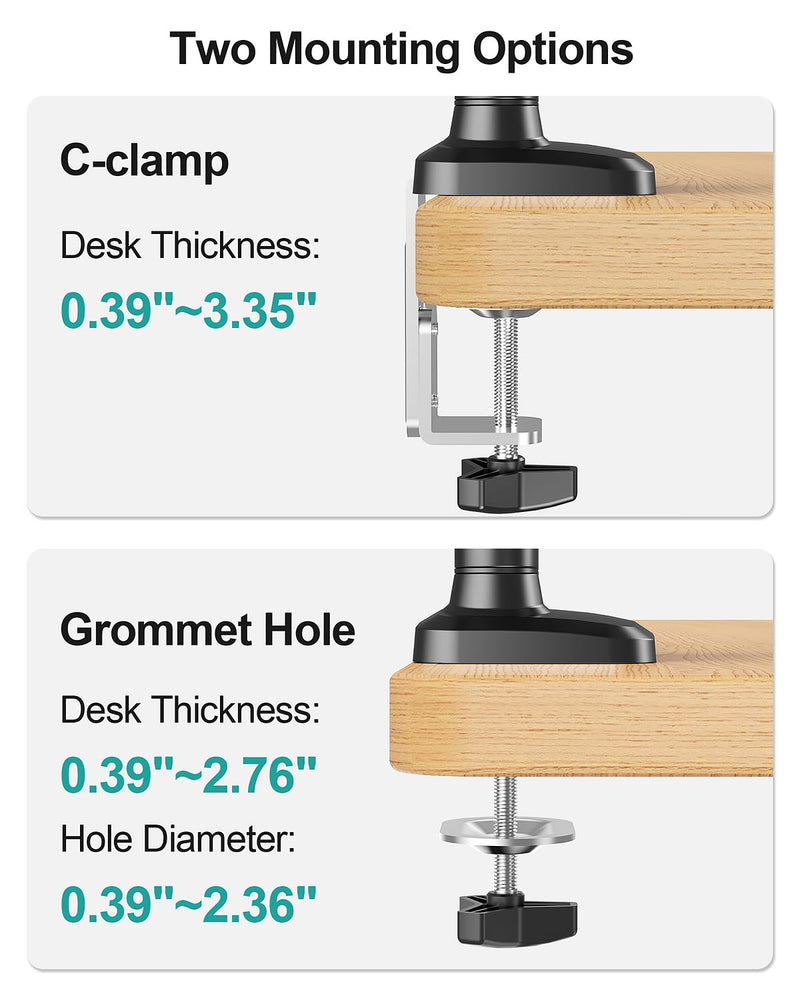 MOUNT PRO Dual Monitor Desk Mount, Pneumatic Monitor Arms for 2 Monitors Max 39 Inches, Adjustable Dual Computer Monitor Stand Each Arm Holds up to 26.5lbs, VESA Mount with C Clamp & Grommet Base Max 39"