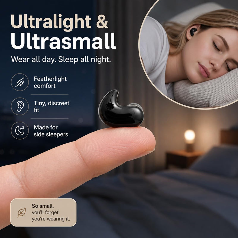Invisible Sleep Wireless Earphone,Lightweight,Long Battery Life (black) | Ipx5 Waterproof Earbuds, Bluetooth 5.3, Painless Sleeping Earphones for Sensitive Sleeper Black
