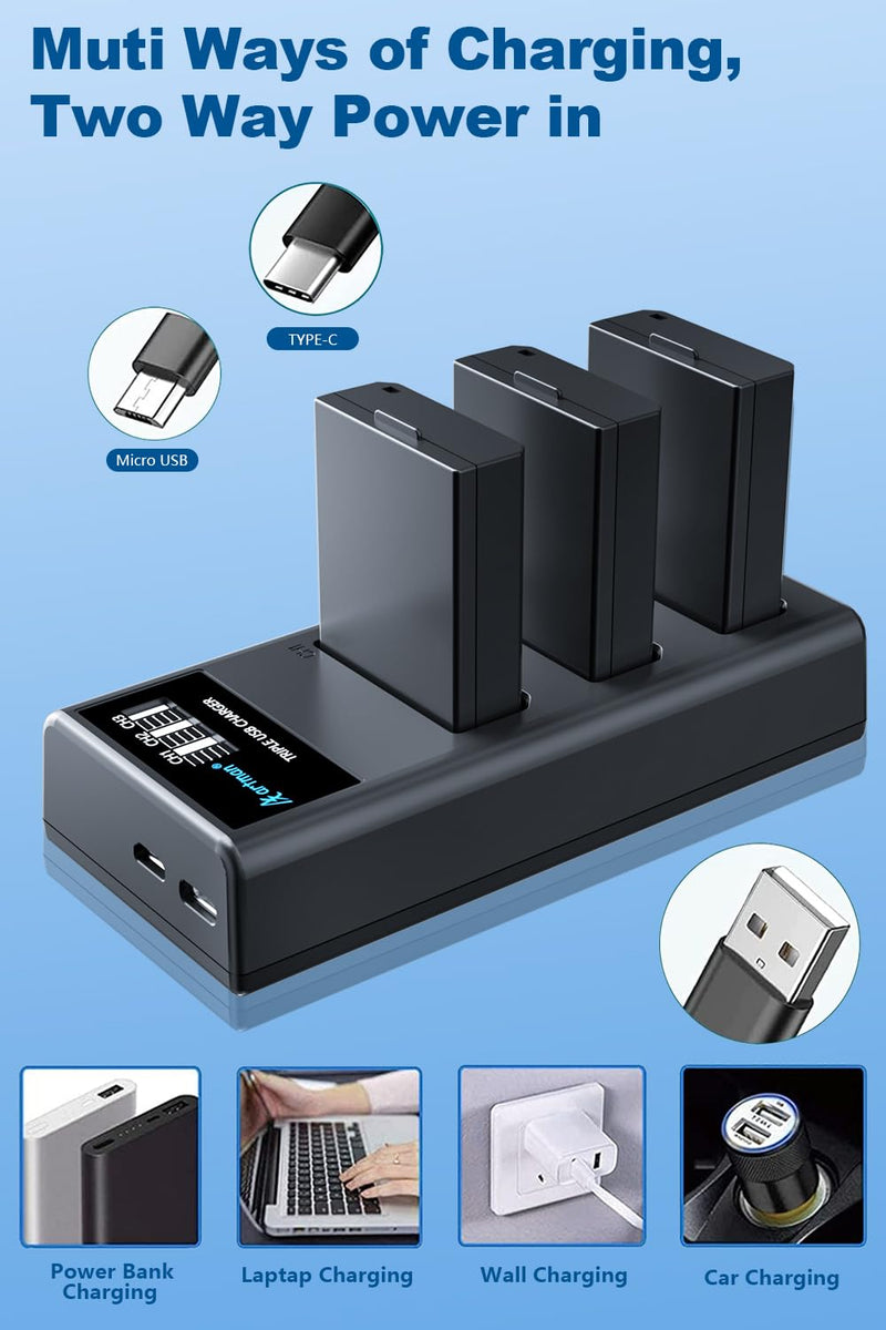 [AUSTRALIA] - Artman 3-Pack LP-E10 Batteries 1600mAh and 3-Slot LCD Charger Pack for Canon EOS Rebel T7 T6 T5 T3 T100 Kiss X50 Kiss X70 EOS 1100D 1200D 1300D 2000D Digital Cameras 