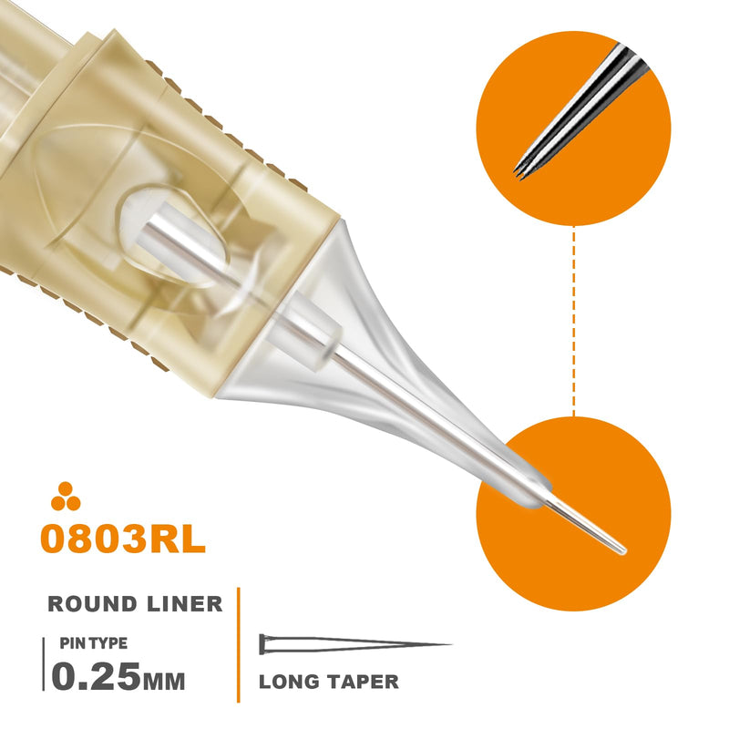 [AUSTRALIA] - Cartridge Needles – Pack of 20 Professional 0803RLL Cartridge Needles Disposable Standard Round Liner 