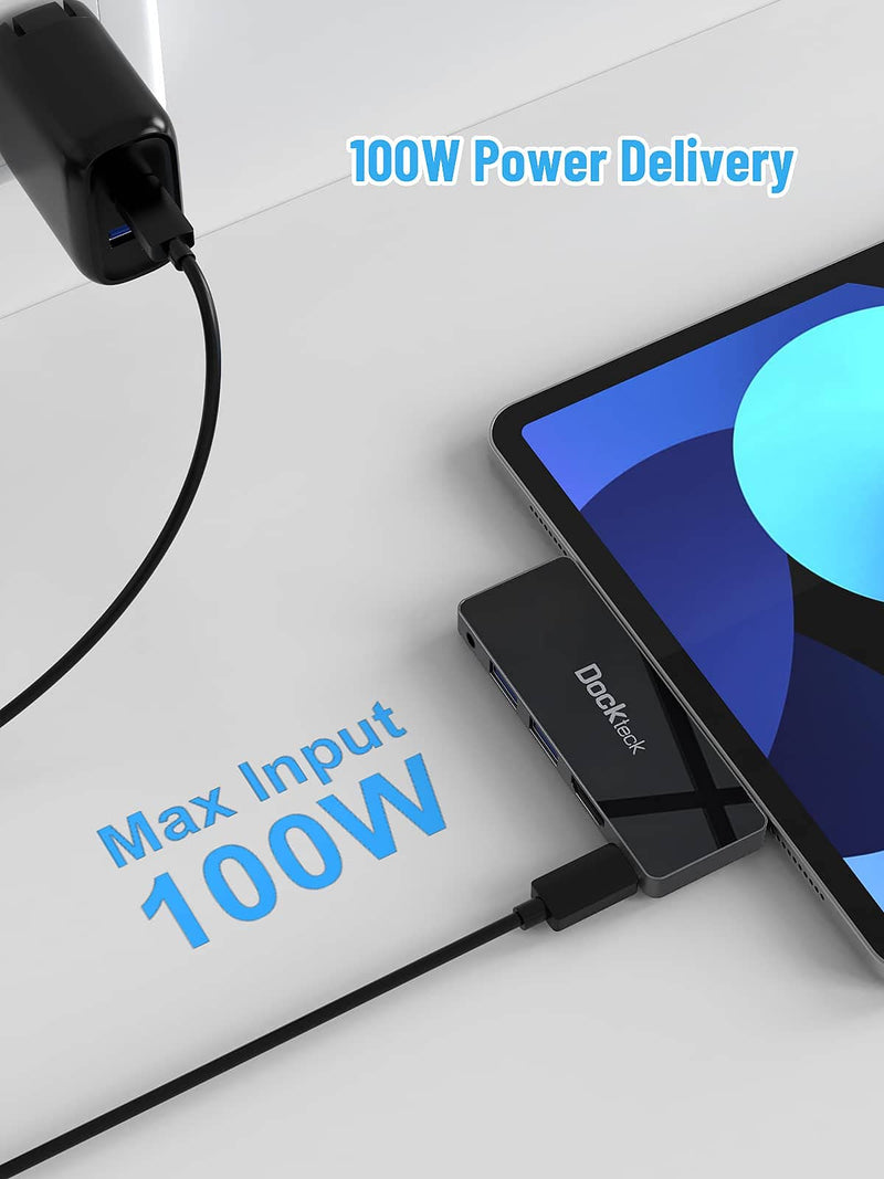iPad USB C Hub Adapter, Dockteck 5 in 1 Dongle with 4K@60Hz HDMI, Type C to 3.5mm Audio Headphone Jack, 100W PD and 2 USB 3.0, for iPad Pro 2021 2020 M1/12.9/11, iPad Air 5/4, iPad Mini 6 Accessories
