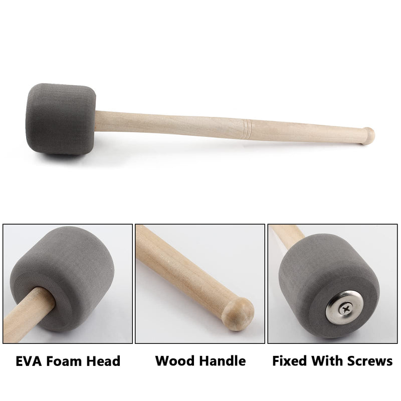 2 Pack Wood Bass Drum Mallets Sticks, 13 Inch Length EVA Foam Head Mallets Percussion Sticks for Marching Band (Gray) Gray