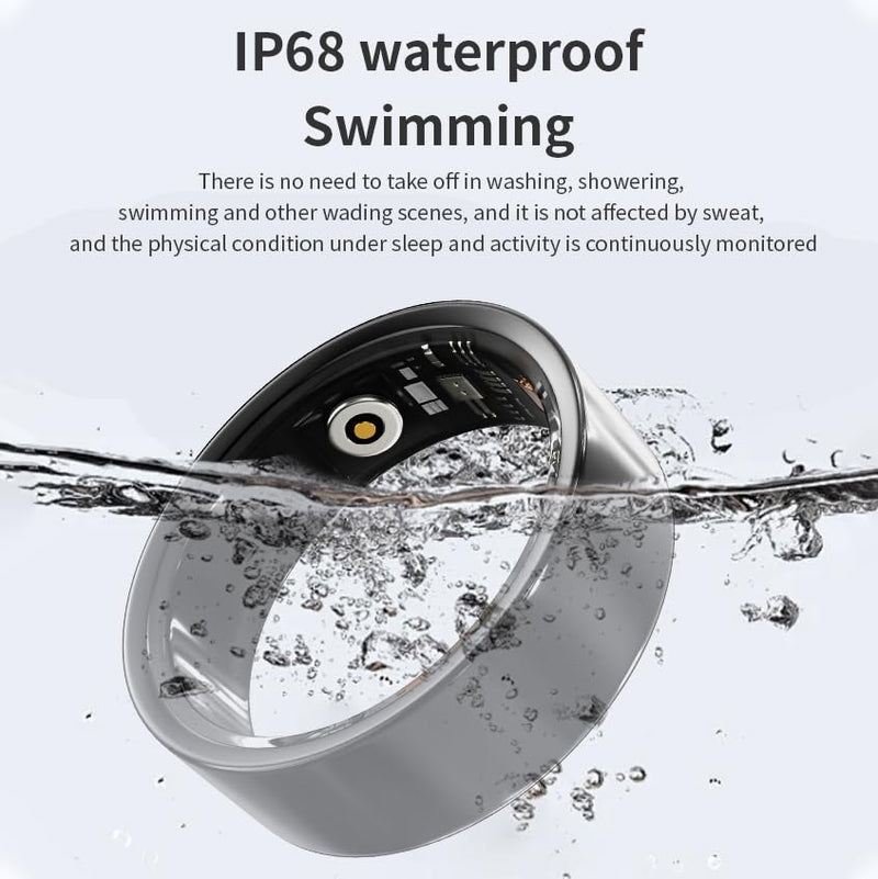 Smart Ring, No Subscription Fee, Heart Rate/Blood Oxygen/Sleep Monitor, Pedometer,IP68 Waterproof Fitness Tracker for iPhone &Android Black 9