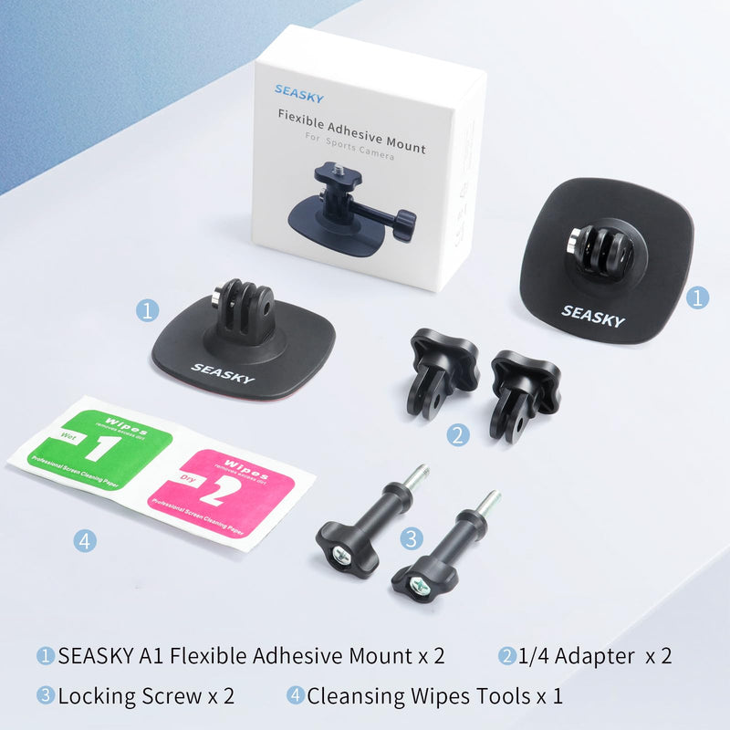 SEASKY [2Pack] A1 Flexible Adhesive Mount Kit Helmet Base for insta360 X4 X3 X2 One X RS for GoPro Max 360 Panoramic Camera Hero 12/11/10/9/8 Sports Camera Accessories for Any flat Curved surfaces