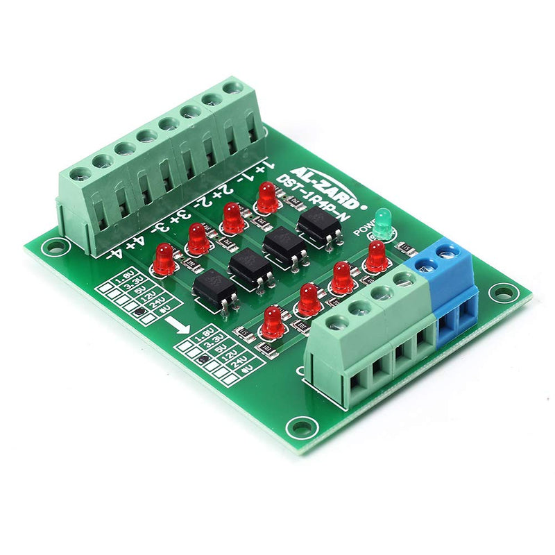 Optocoupler Isolation Module, 12V to 3.3V 4 Channel Optocoupler Isolator Module, PLC Signal Level Voltage Converter Module