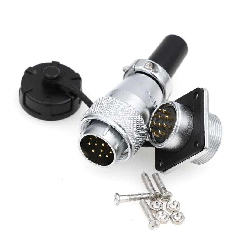 WS20 Waterproof IP67 Aviation WEIPU Connector Plug Socket M20 Square Panel Mount Electrical Power Metal Thread Connector for Industrial Signal LED (Male Plug and Female Socket, 12Pin 5A) Male Plug and Female Socket