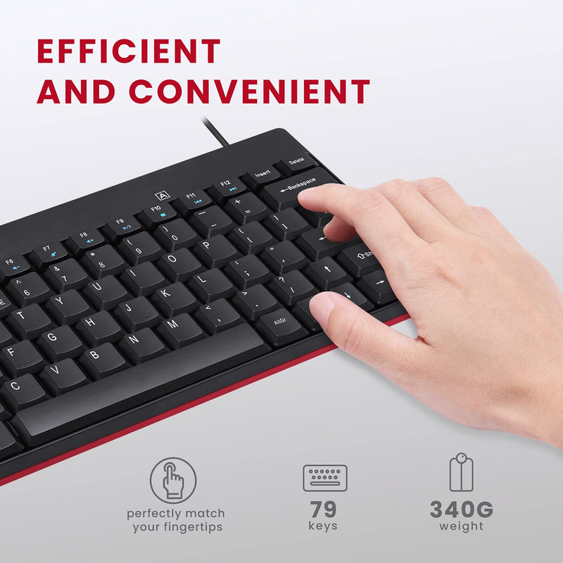 Perixx Periduo-212 Wired Mini Keyboard and Mouse Set, USB Connection, Black, US English Layout (11486)