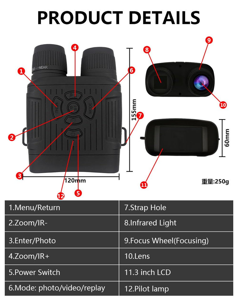 2.7K Night Vision Goggles, 36MP Digital Night Vision Binoculars with 10X Digital Zoom, 850nm IR Illuminator, 3” TFT Screen, Rechargeable Night Vision Scope Supports 128GB Card