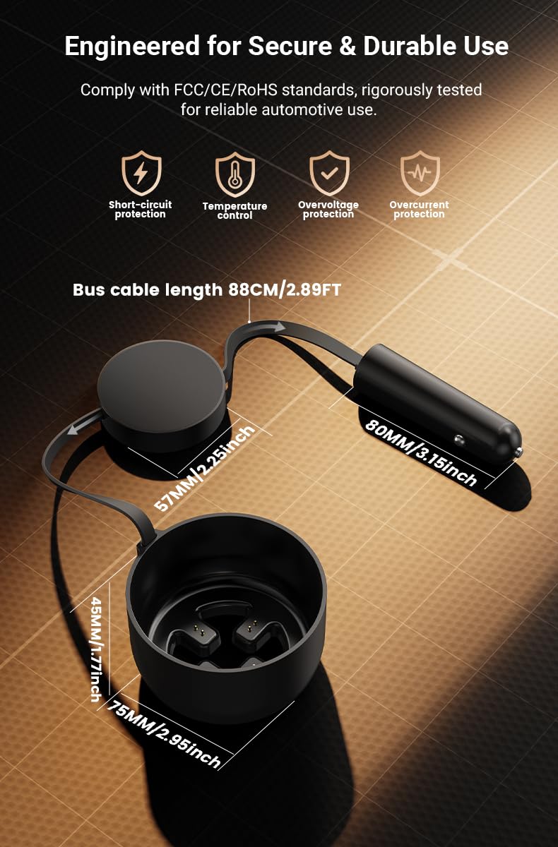 Smart Car Charger Coaster Cord Compatible with EMB Temperature Control Mug | Charging Coaster Compatible with EMB Mug 1/2, Car Charger Power Adapter Cord