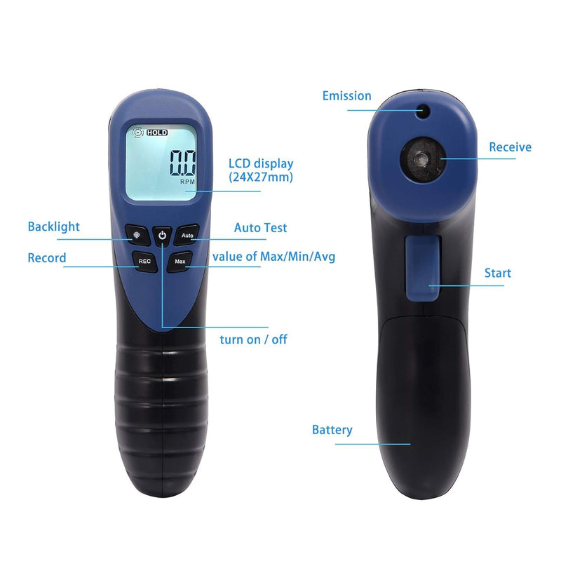 Professional Digital Speedometer Tachometer, Handheld LCD Digital Laser Revolutionometer Speedometer, Non-Contact Tachometer, Tachometer, Reflective Tape Blue