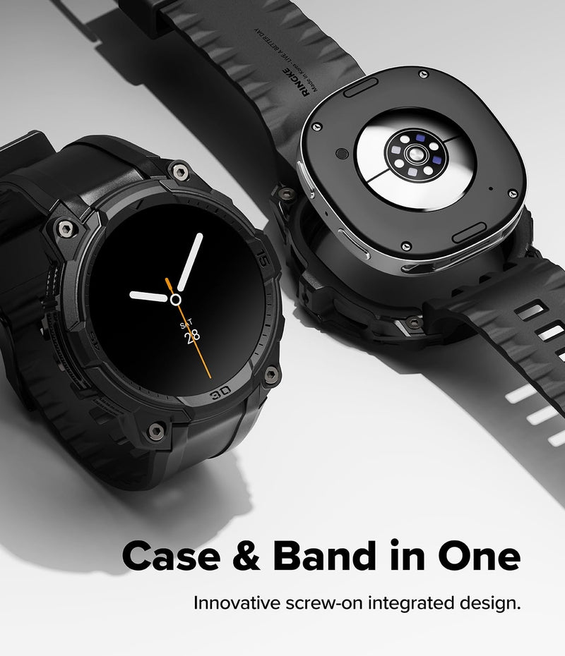 Ringke Bundle [Case with Strap + Screen Protector] for Galaxy Watch 8 44mm : Rugged Gear [All Black] + Tempered Glass Pro [2 Pack]