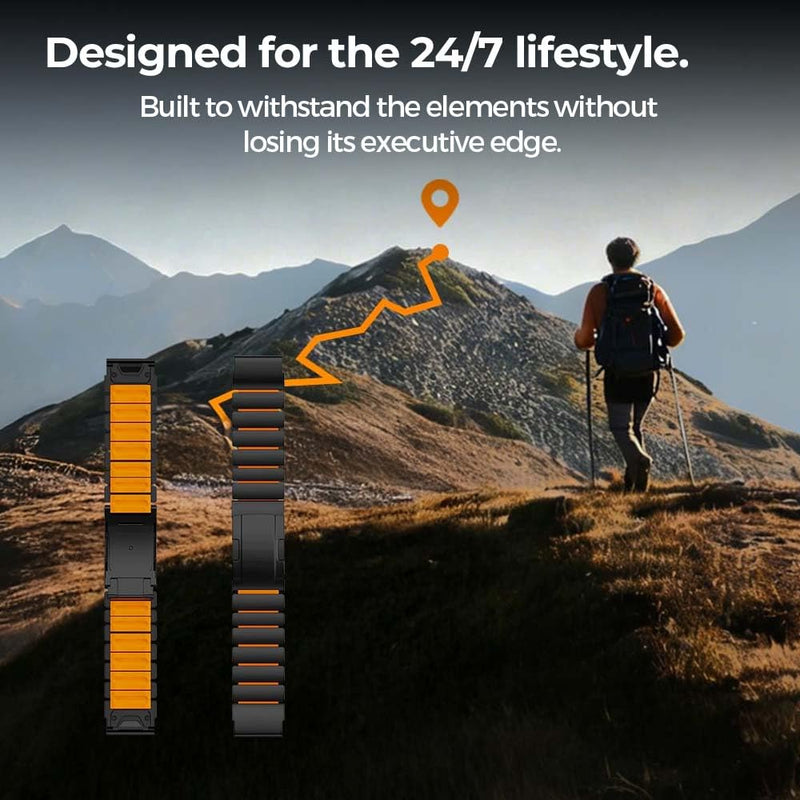 26mm 22mm Grade 2 Titanium Silicone Band for Tactix 8 51mm/Enduro 3 51 mm/Fenix 8/7/7X/6X, QuickFit Metal Strap for Venu 4 45mm/Fenix 8 47mm,Lightweight,Skin-Friendly Anti-Slip, No Hair Pulll black red 26mm