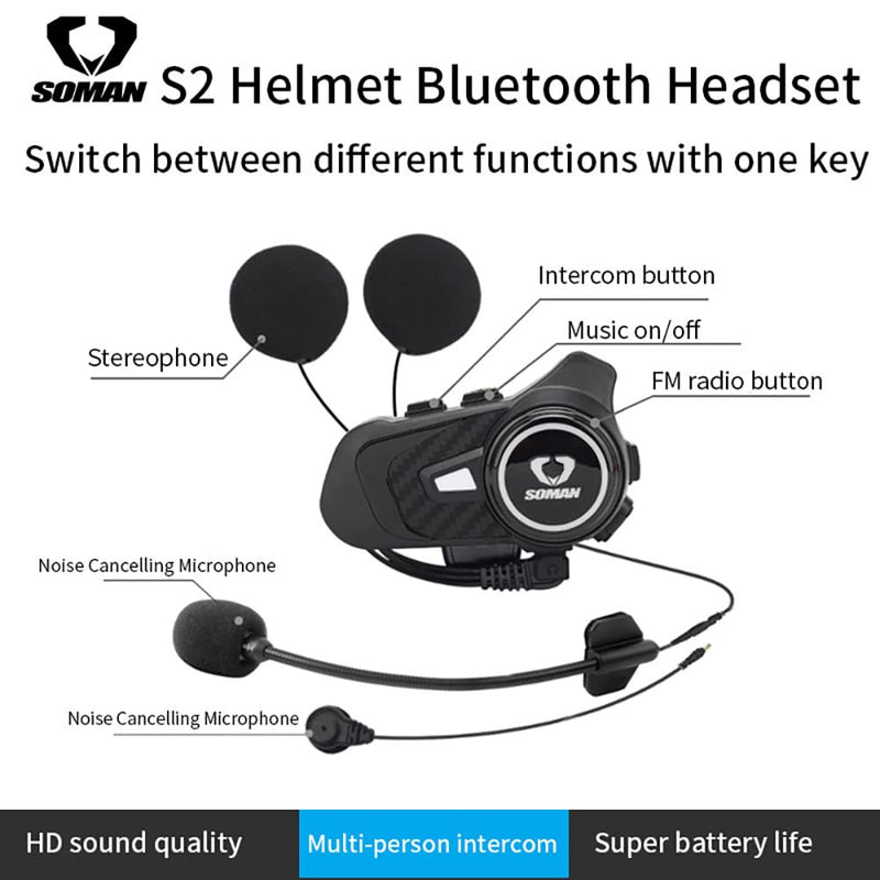 Motorcycle Helmet Bluetooth Intercom 800M Wireless Communication System Waterproof Motorcycle Bluetooth Headset with DPS Reduce Noise for Helmets (1 Pack) 1 Pack