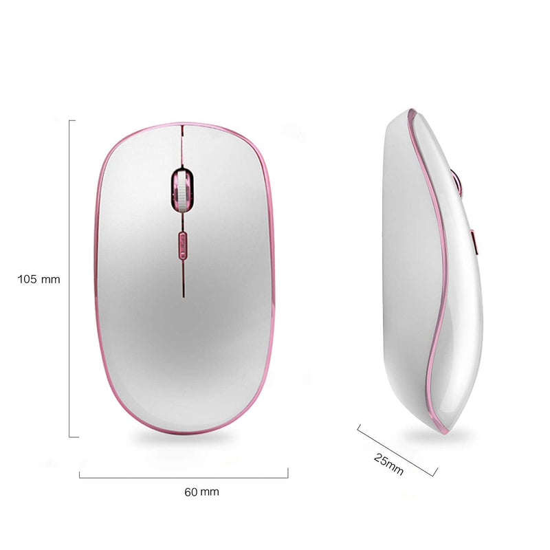 Wireless Mouse for Laptop, J JOYACCESS 2.4G Ultra Thin Silent Mouse with USB Receiver, 2400 DPI Portable Mobile Optical Cordless Mouse for Laptop,Computer,MacBook,Windows, Chromebook, PC(White + Pink) White + Pink