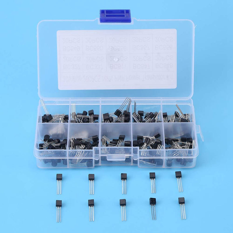 BC Transistors, 200 Pieces TO-92 Silicon NPN PNP Power Transistor Assortment Kit Set (Bc327 Bc337 Bc517 Bc547 Bc548 Bc549 Bc550 Bc556 Bc557 Bc558) with Plastic Storage Box