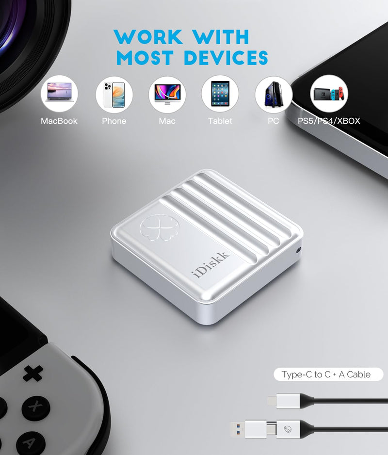 iDiskk 10Gbps M.2 NVMe SSD Enclosure,USB 3.2 Gen2 External SSD Reader | Supports 2230 M-Key NVMe SSD for iPhone17/16/15/iPad/Mac/PC, Pocket-Sized Portable Mini Design,Up to 2TB Max Capacity